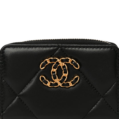 Chanel Lambskin Quilted Chanel 19 Zip Around Coin Purse Wallet Black 8 of 11