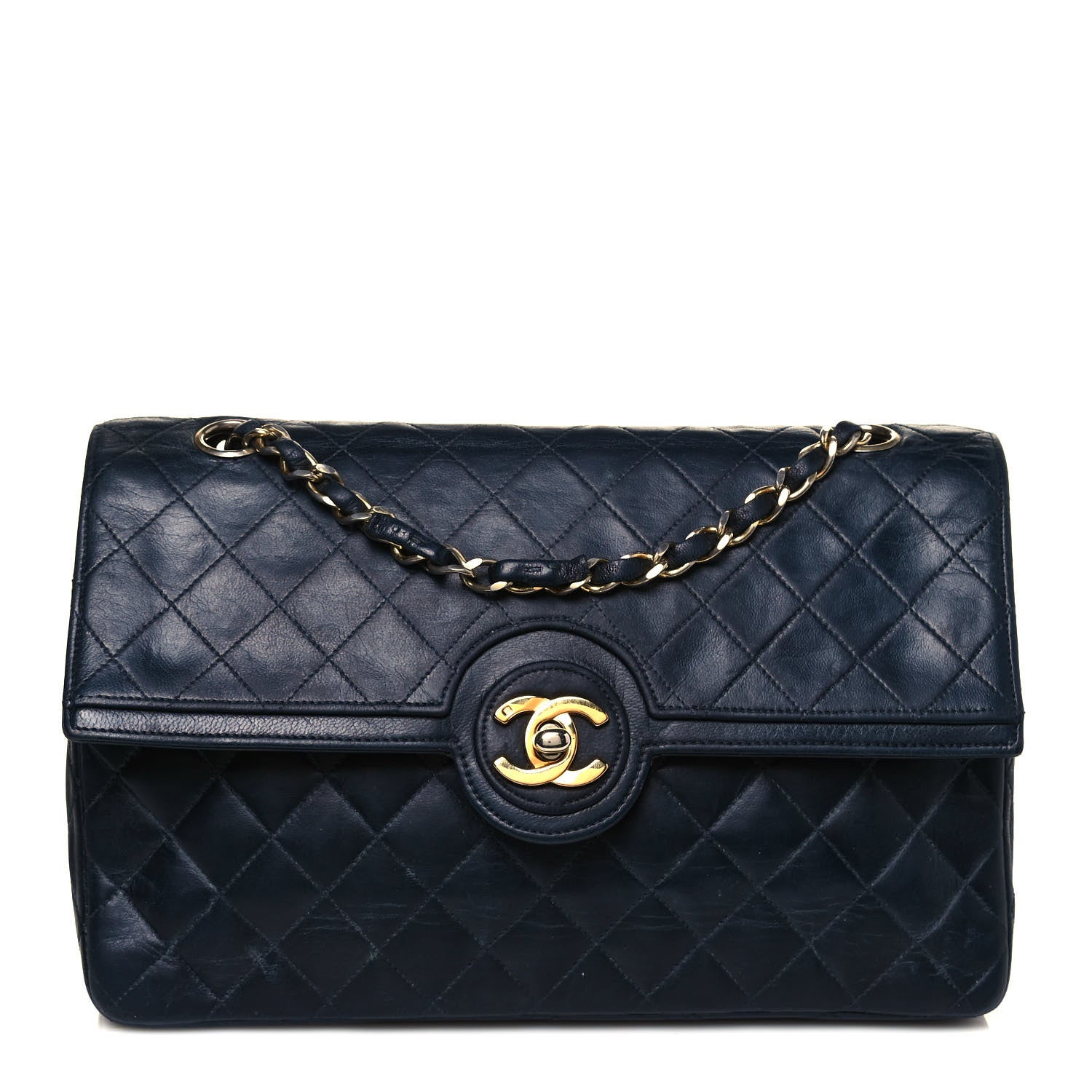 Chanel Lambskin Quilted Medium Single Flap Navy Blue 1 of 15