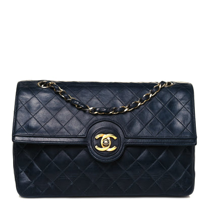 Chanel Lambskin Quilted Medium Single Flap Navy Blue 1 of 15
