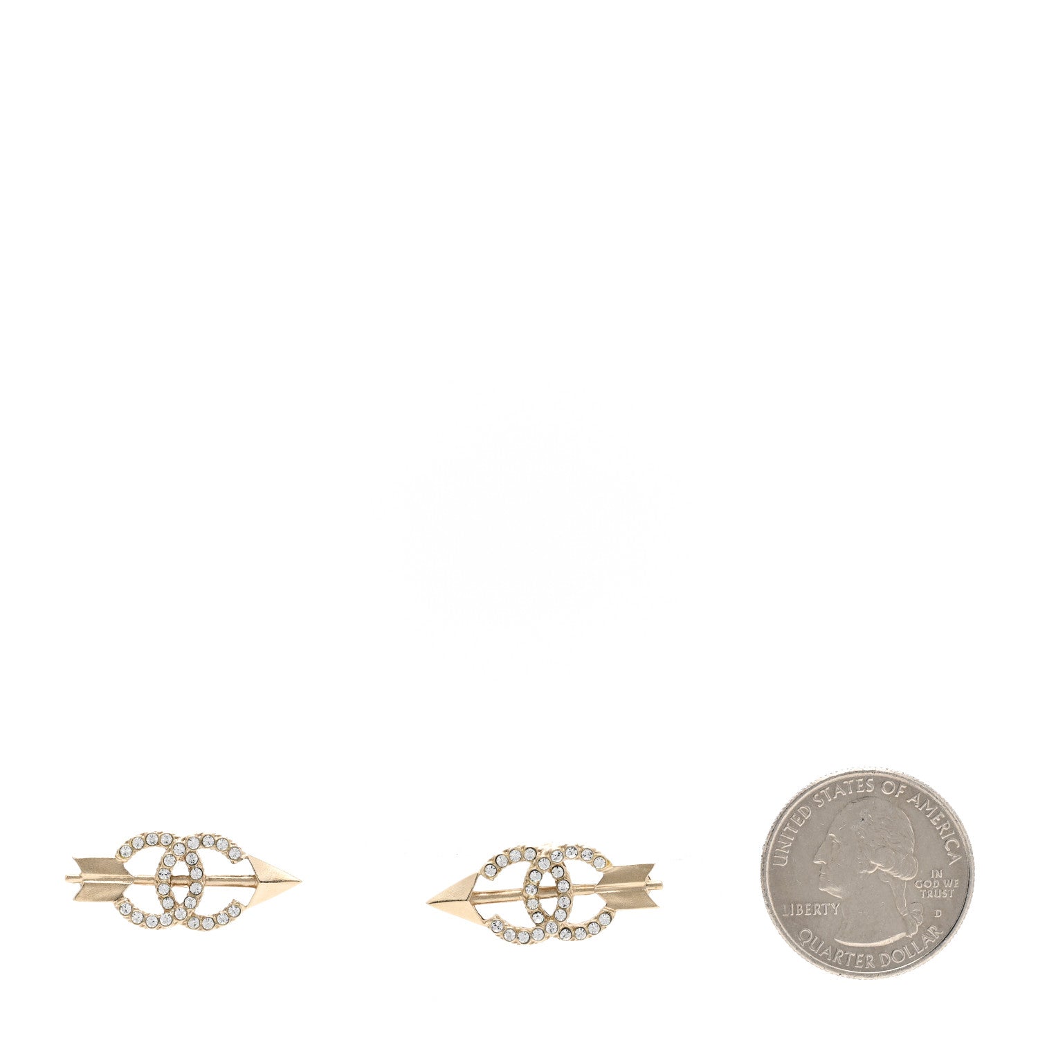 Chanel Metal Crystal CC Arrow Earrings Gold 2 of 6