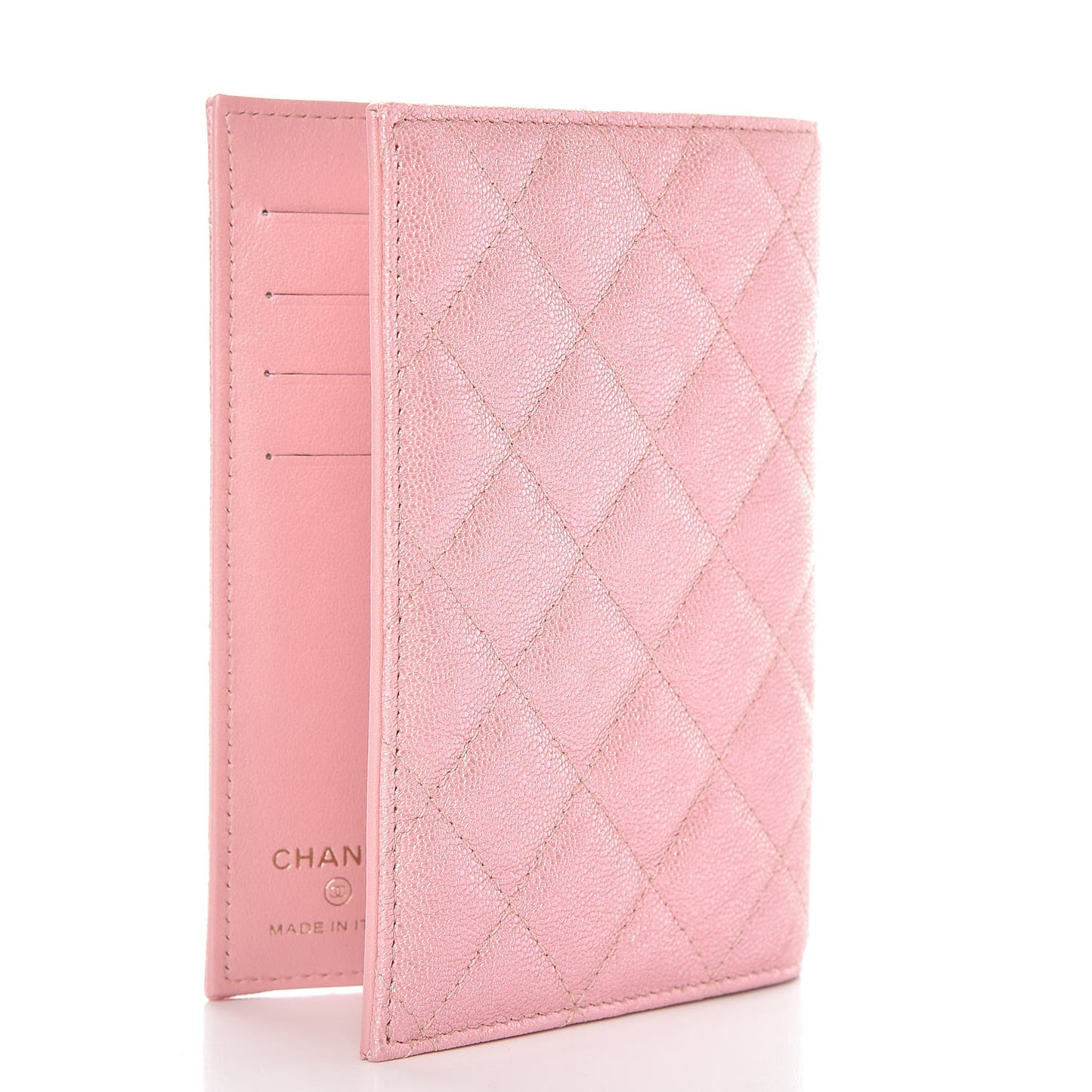 Iridescent Caviar Quilted Passport Holder Pink