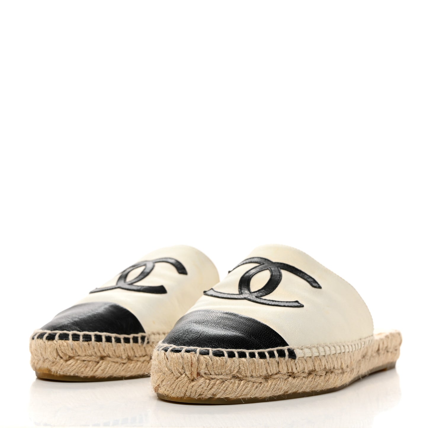 Iridescent Goatskin CC Espadrille Mules 37 Ivory Black