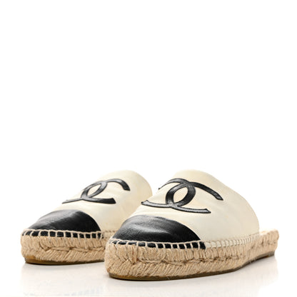 Chanel Iridescent Goatskin CC Espadrille Mules 37 Ivory Black 3 of 8