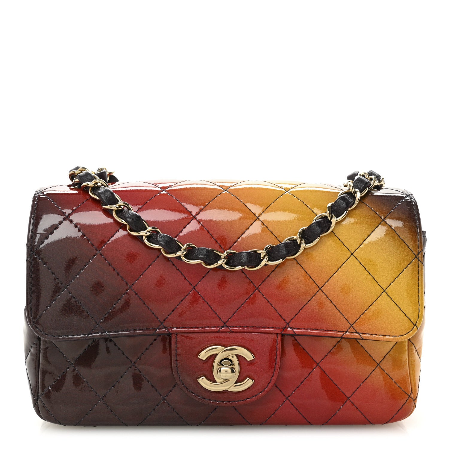Chanel Shaded Patent Calfskin Quilted Mini Rectangular Flap Red Yellow Dark Purple 1 of 11