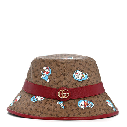 Gucci X DORAEMON Mini Vintage GG Supreme Monogram Textured Dollar Calfskin Bucket Hat L Beige Cherry Red 4 of 10