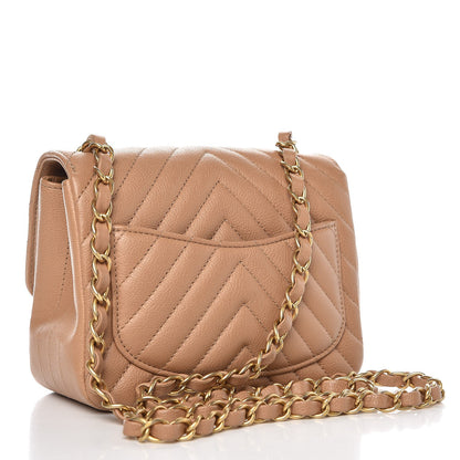 Chanel Calfskin Chevron Quilted Mini Square Flap Dark Beige 3 of 9