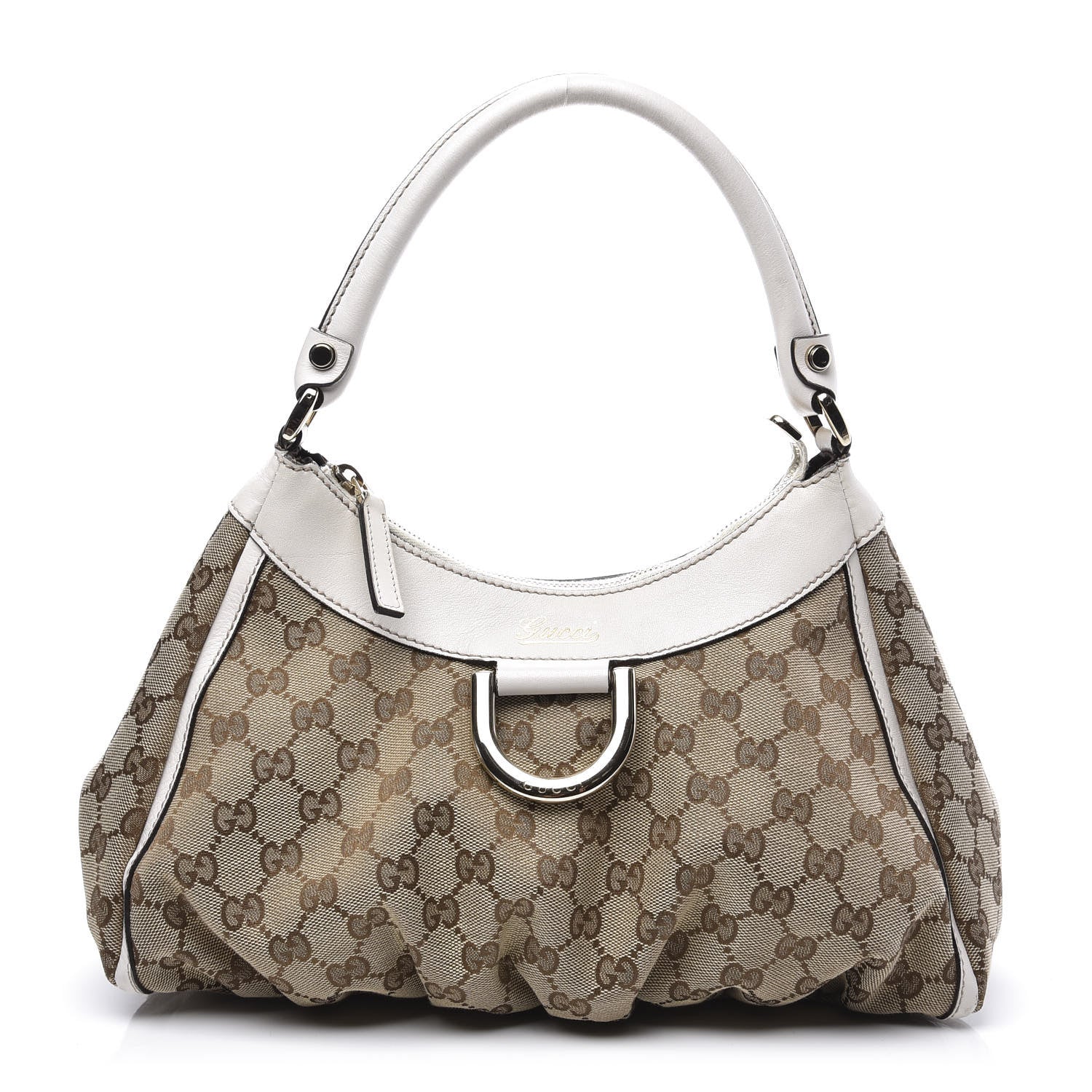 Gucci Monogram Medium D Gold Ring Hobo White 1 of 11