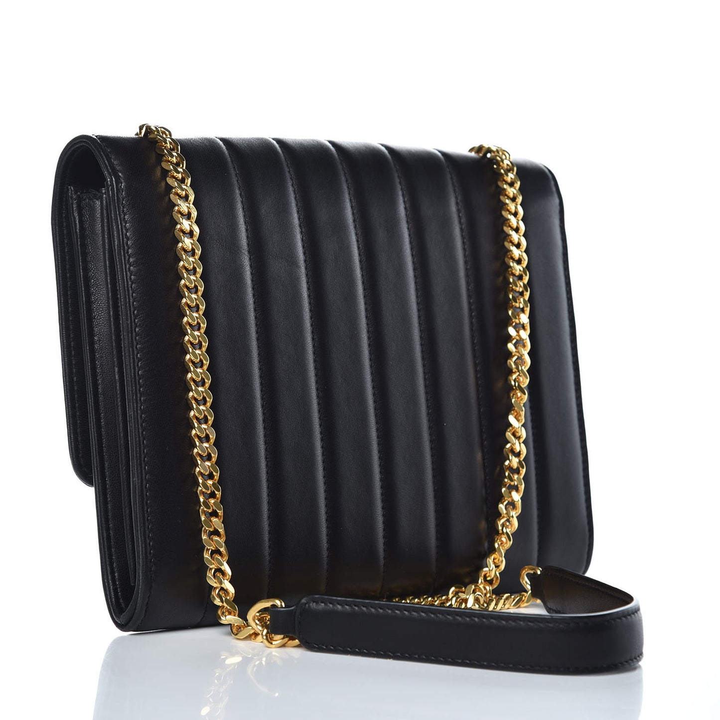 Lambskin Matelasse Monogram Vicky Chain Wallet Black