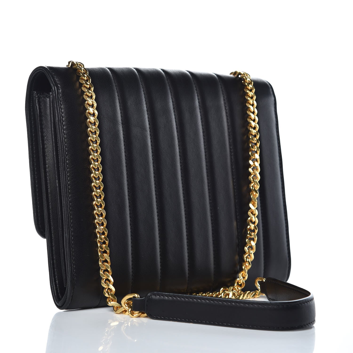 Saint Laurent Lambskin Matelasse Monogram Vicky Chain Wallet Black 3 of 9