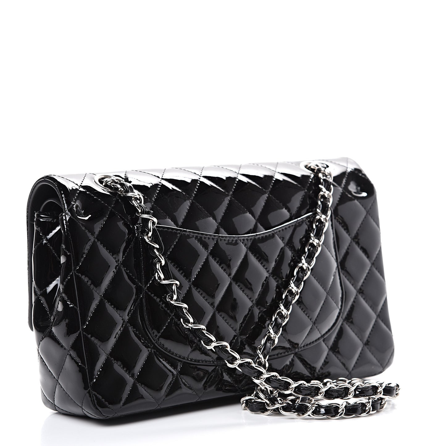 Patent Quilted Medium Double Flap Black