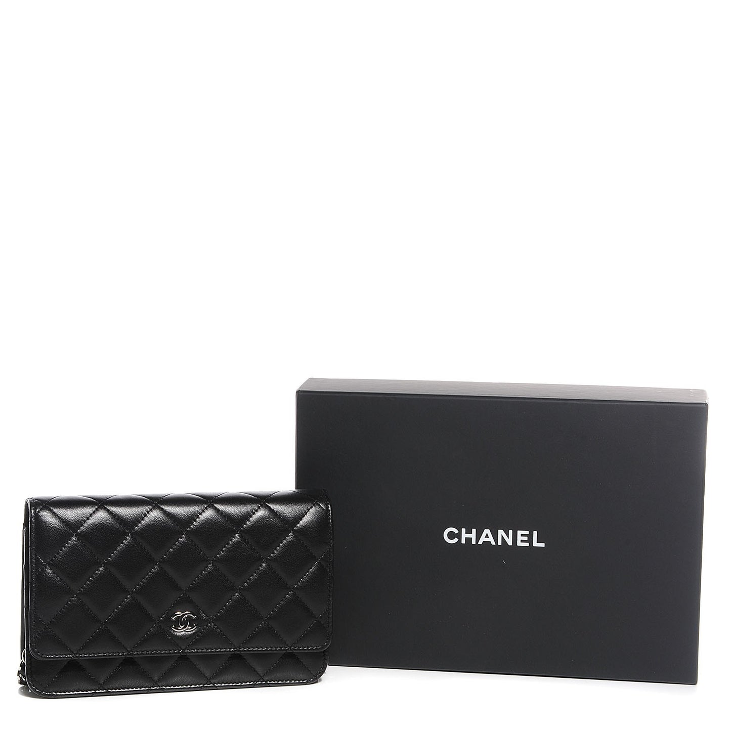 Lambskin Quilted Wallet On Chain WOC Black