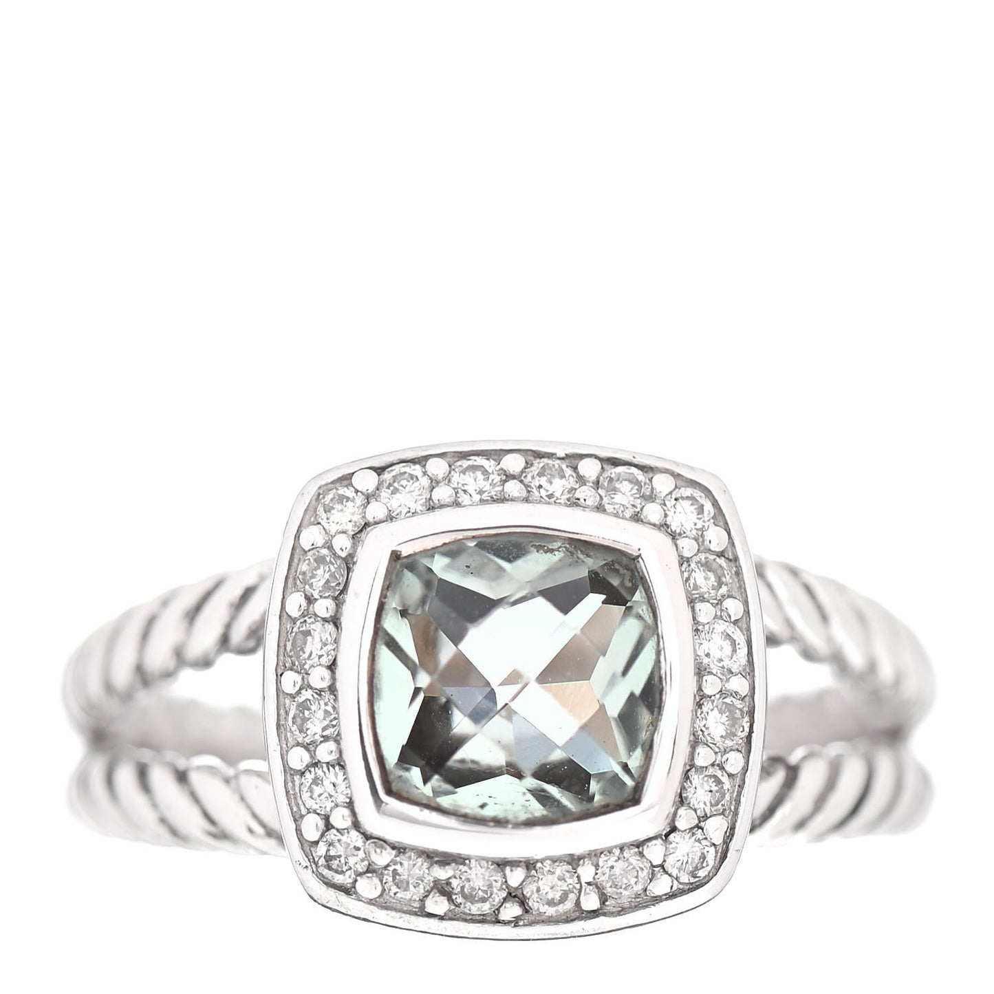 Sterling Silver Diamond Prasiolite 7mm Petite Albion Ring 52 6