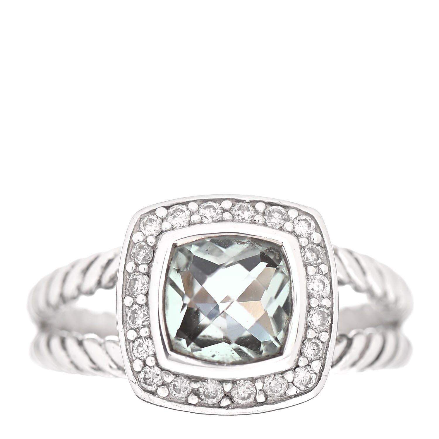 David Yurman Sterling Silver Diamond Prasiolite 7mm Petite Albion Ring 52 6 1 of 5