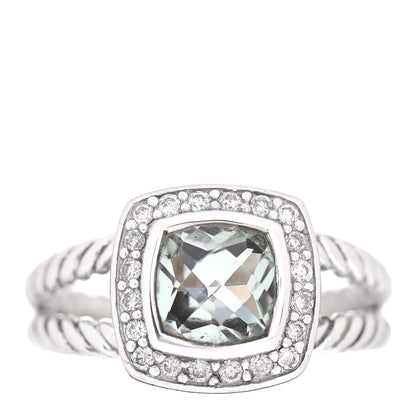 David Yurman Sterling Silver Diamond Prasiolite 7mm Petite Albion Ring 52 6 1 of 5