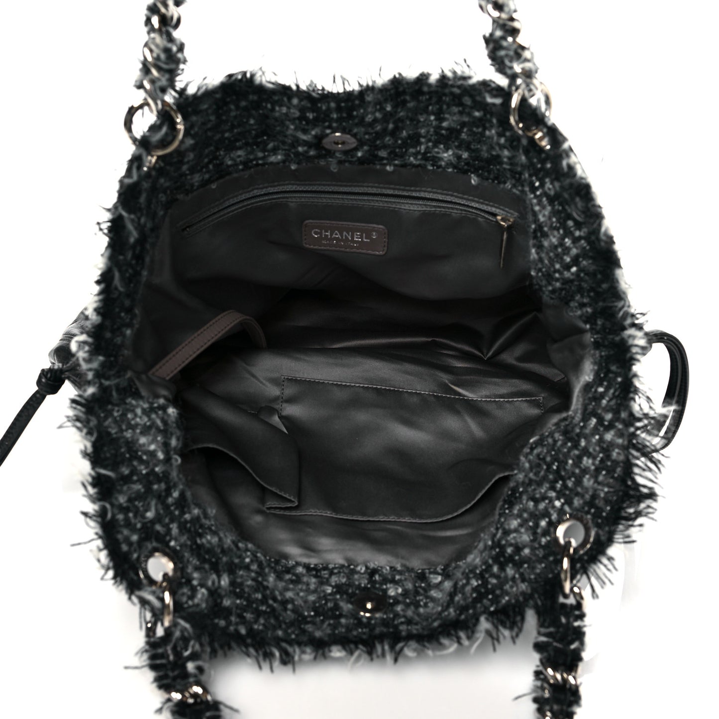 Tweed Lambskin Drawstring Tweedy Tote Black