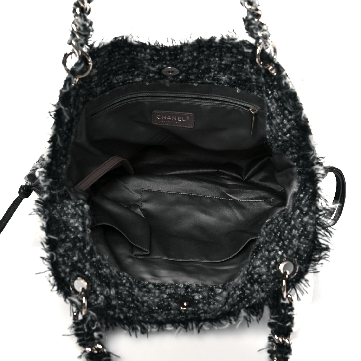 Chanel Tweed Lambskin Drawstring Tweedy Tote Black 5 of 10