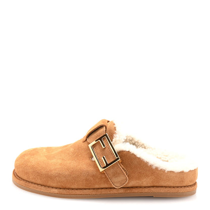 Fendi Suede Shearling Fendi Feel Buckled Clogs 36.5 Caramel Latte 1 of 9