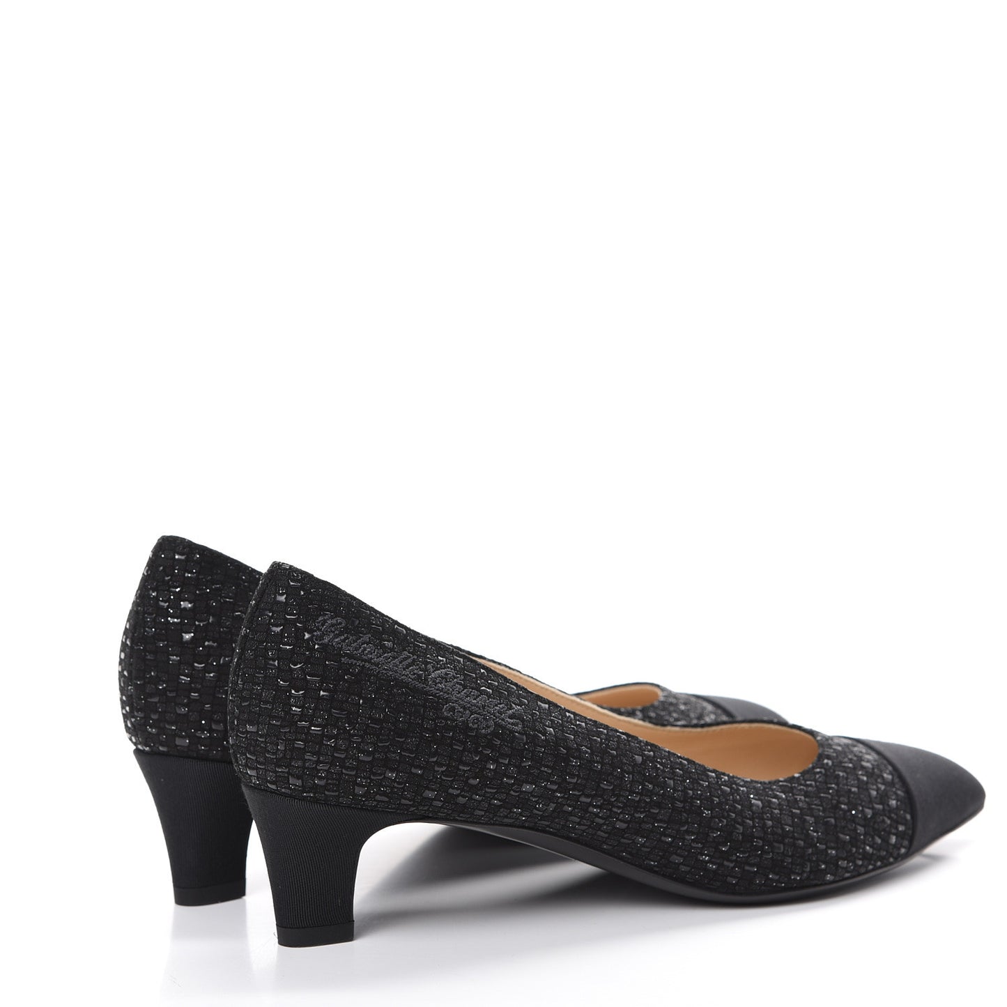 Tweed Grosgrain Cap Toe Gabrielle Pumps 35.5 Black