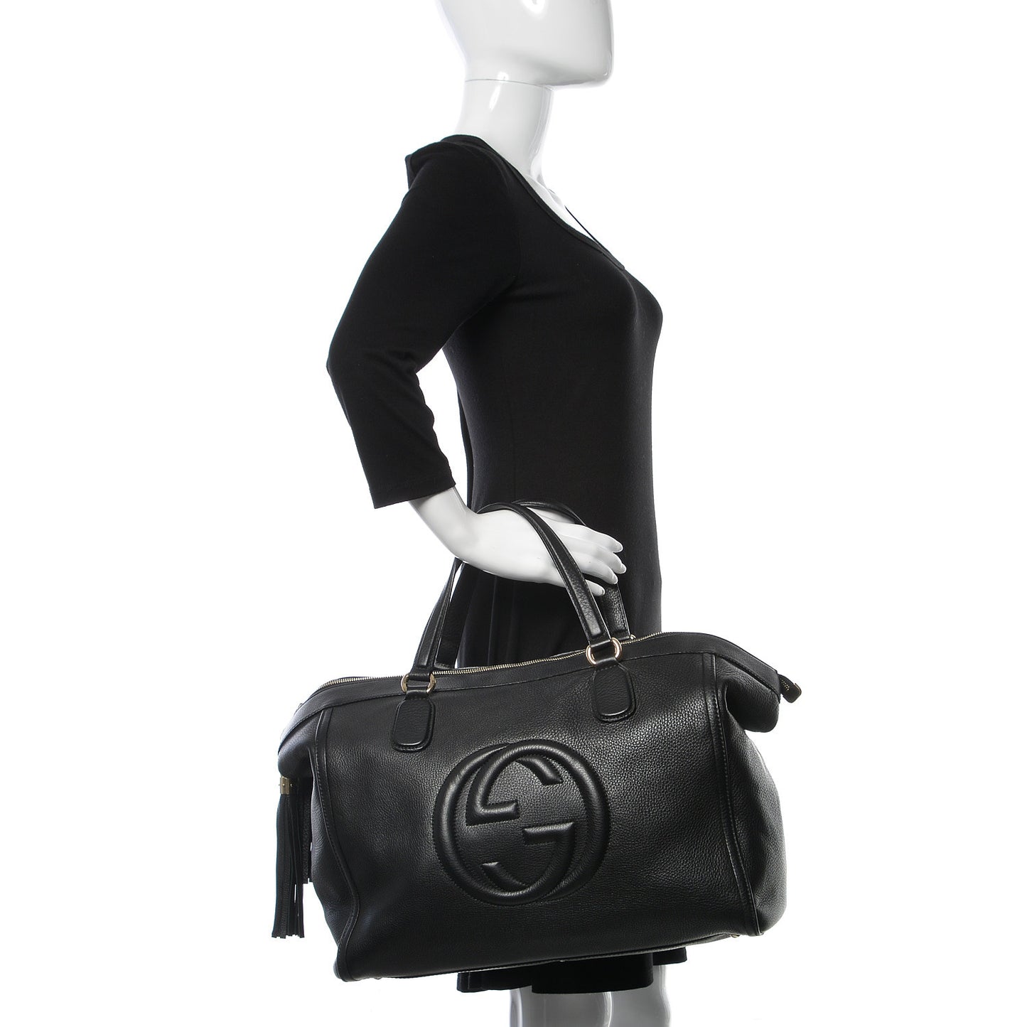 Pebbled Calfskin Large Soho Top Handle Bag Black