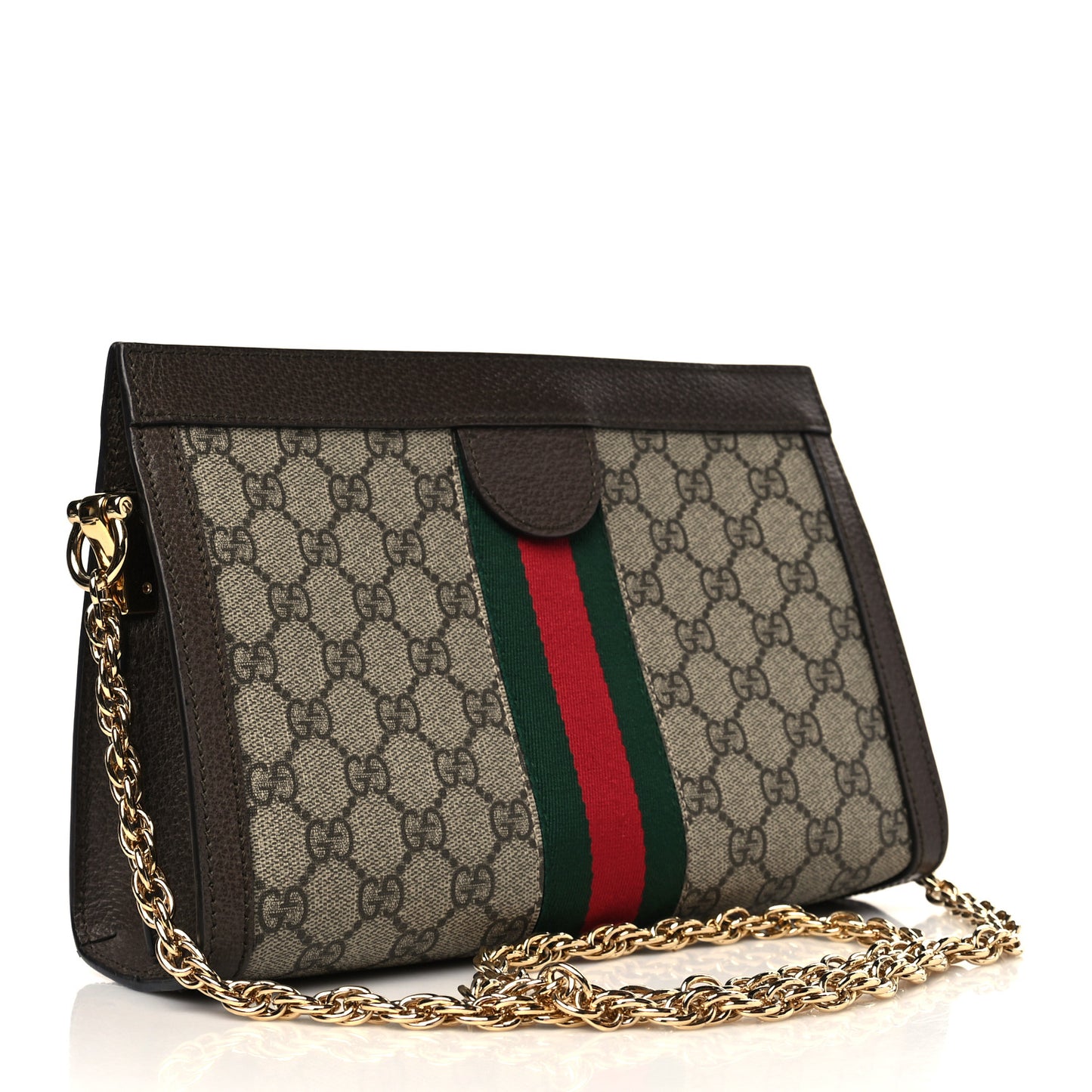 GG Supreme Monogram Web Small Ophidia Chain Shoulder Bag Brown