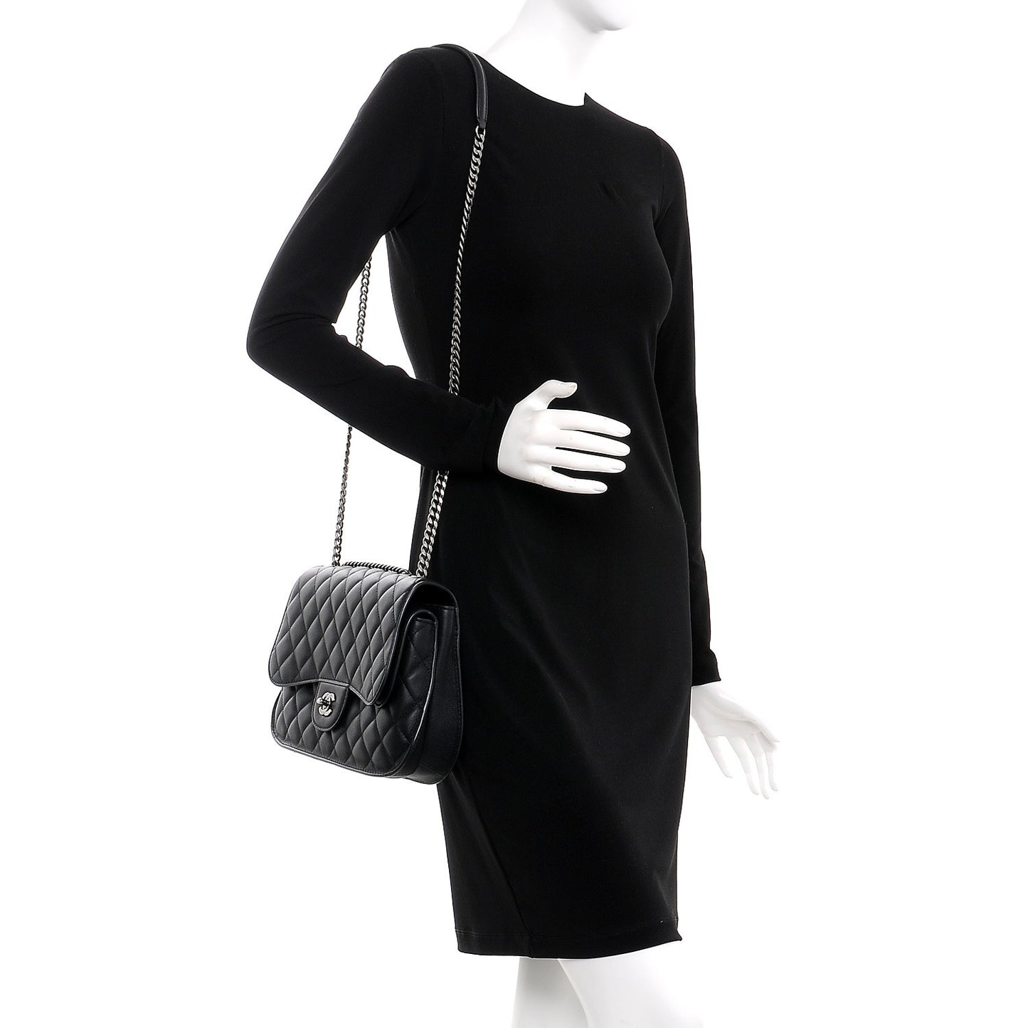 Lambskin Quilted Large Natural CC Flap Black