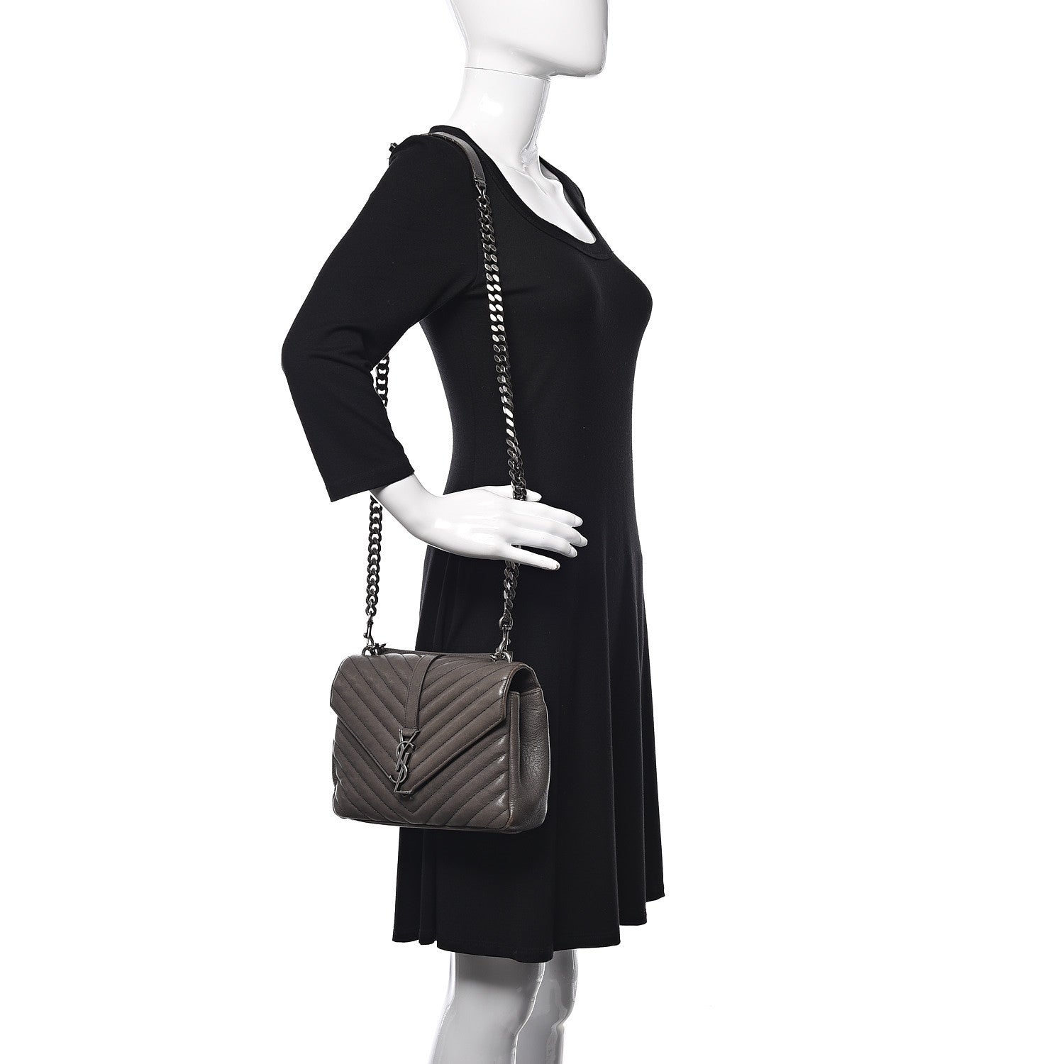 Saint Laurent Sheepskin Matelasse Chevron Monogram Medium College Bag Dark Anthracite 2 of 19