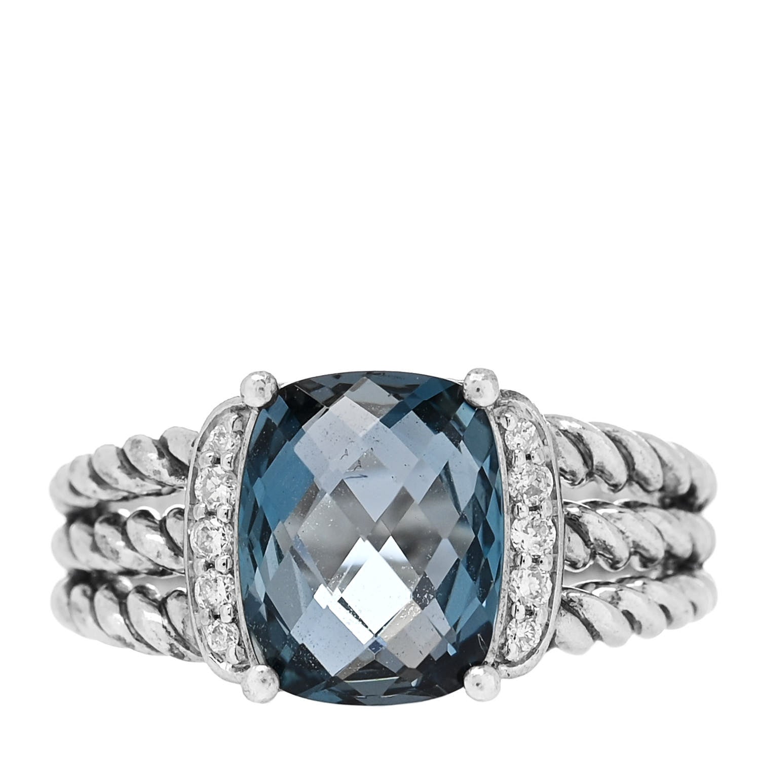 David Yurman Sterling Silver Diamond Hampton Blue Topaz 10mm Petite Wheaton Ring 54 7 1 of 6