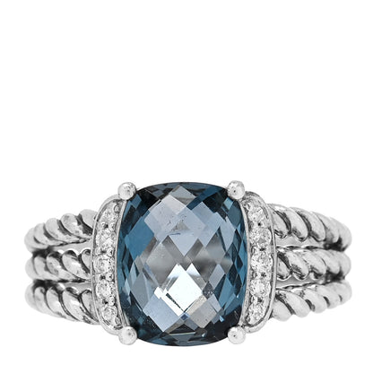 David Yurman Sterling Silver Diamond Hampton Blue Topaz 10mm Petite Wheaton Ring 54 7 1 of 6