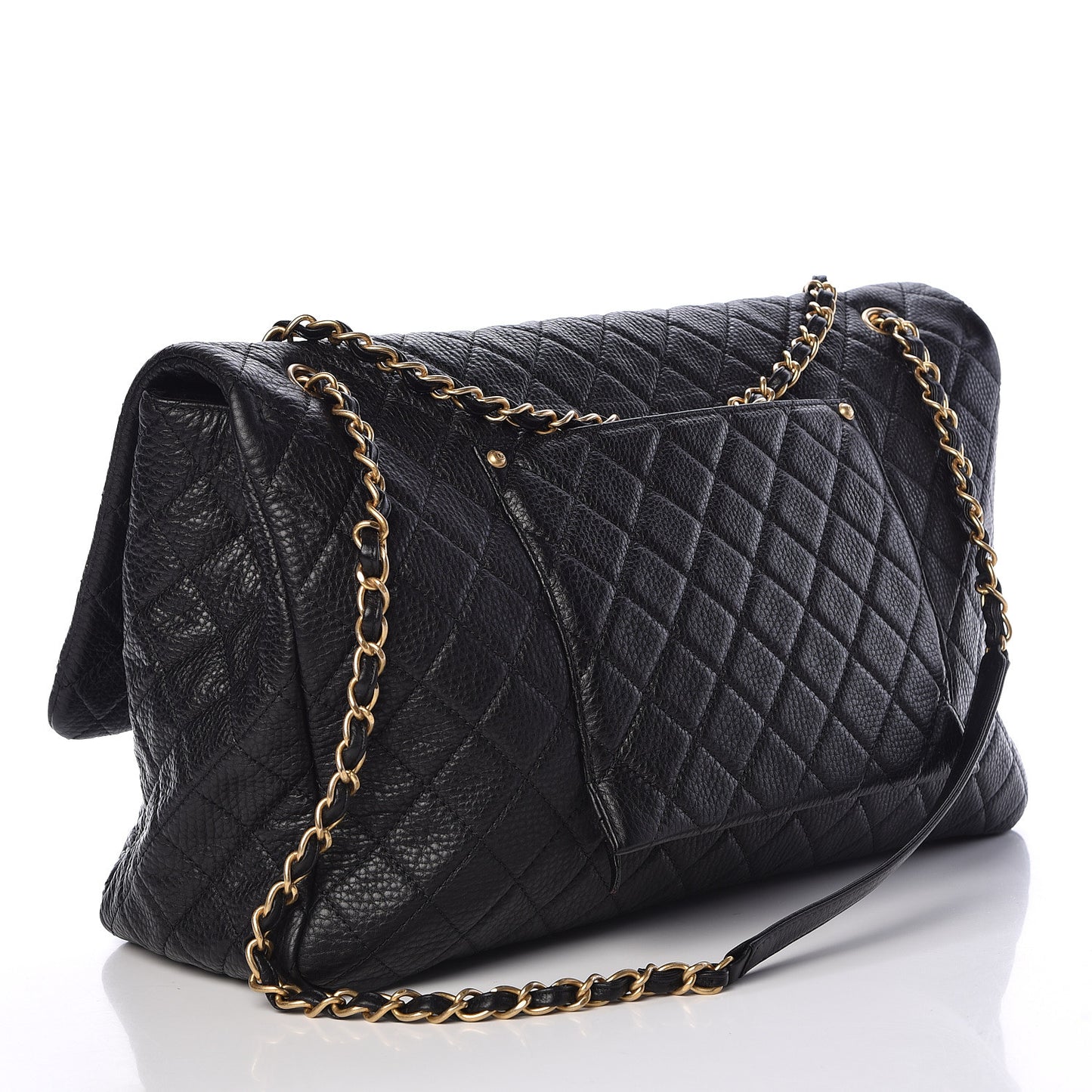 Calfskin Quilted XXL Travel Flap Bag Black
