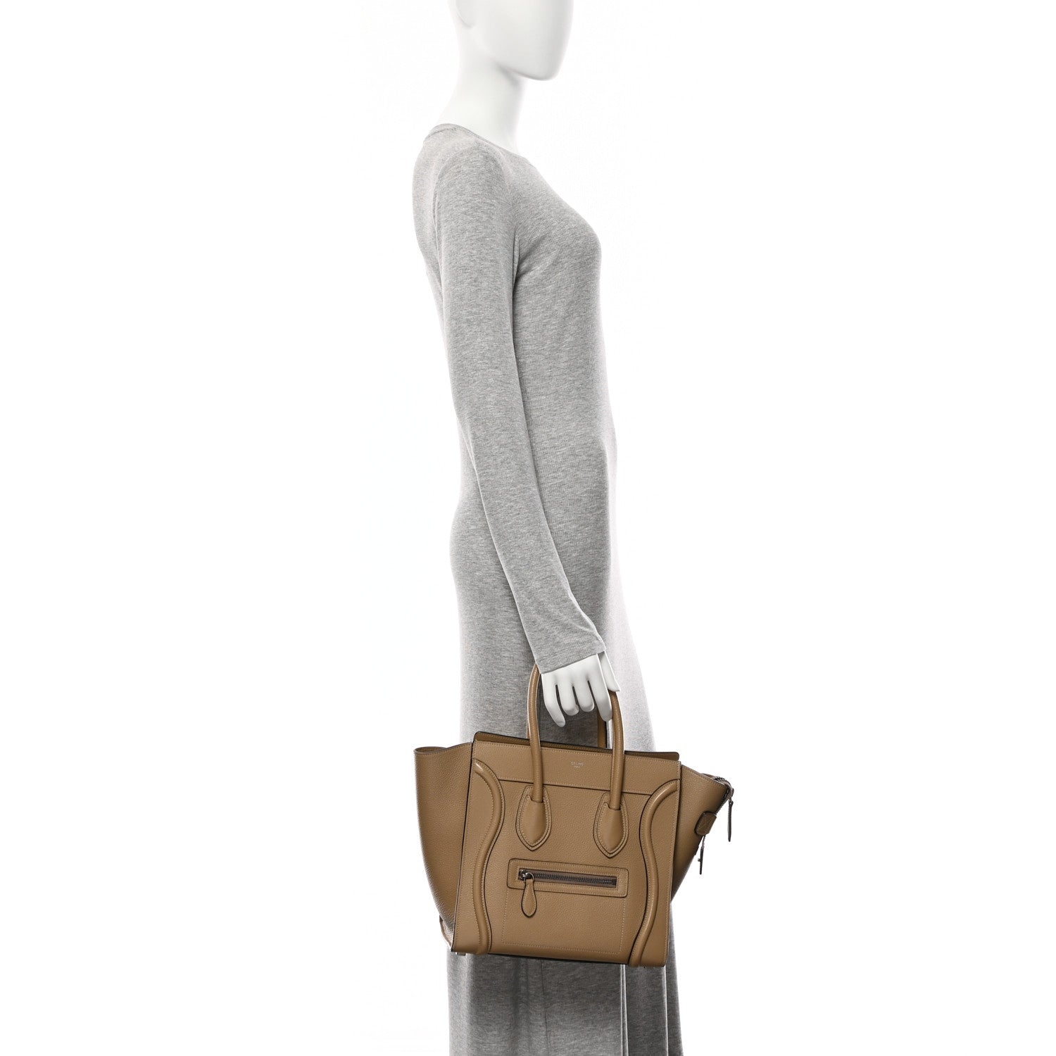 Celine Drummed Calfskin Micro Luggage Dune 2 of 15