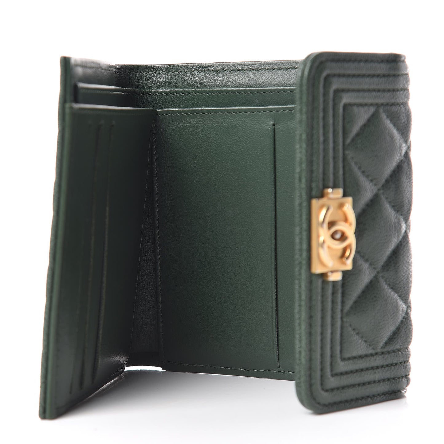 Caviar Quilted Compact Boy Wallet Green