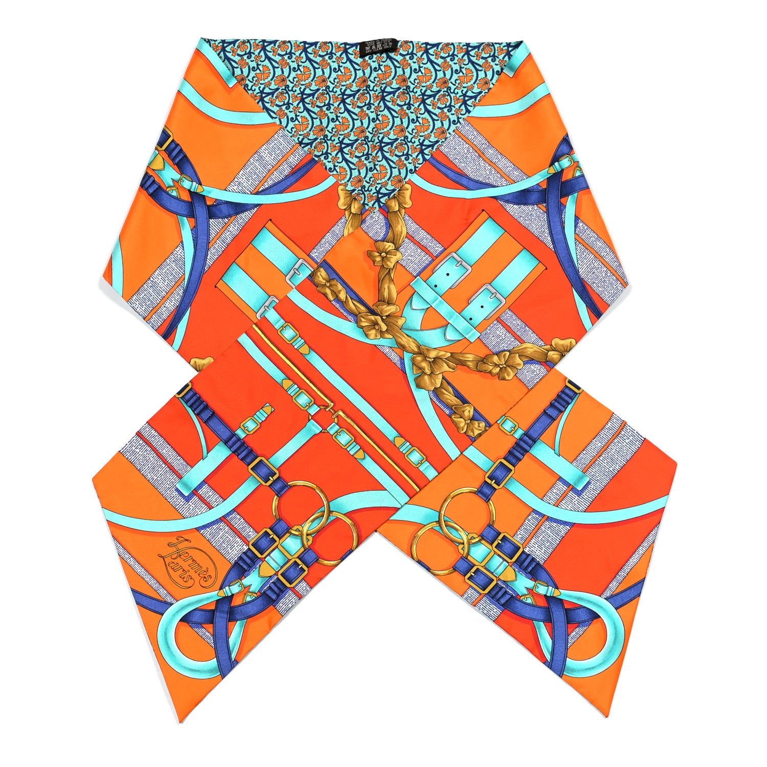 Hermes Silk Grand Manege Maxi Twilly Orange Cobalt 1 of 4