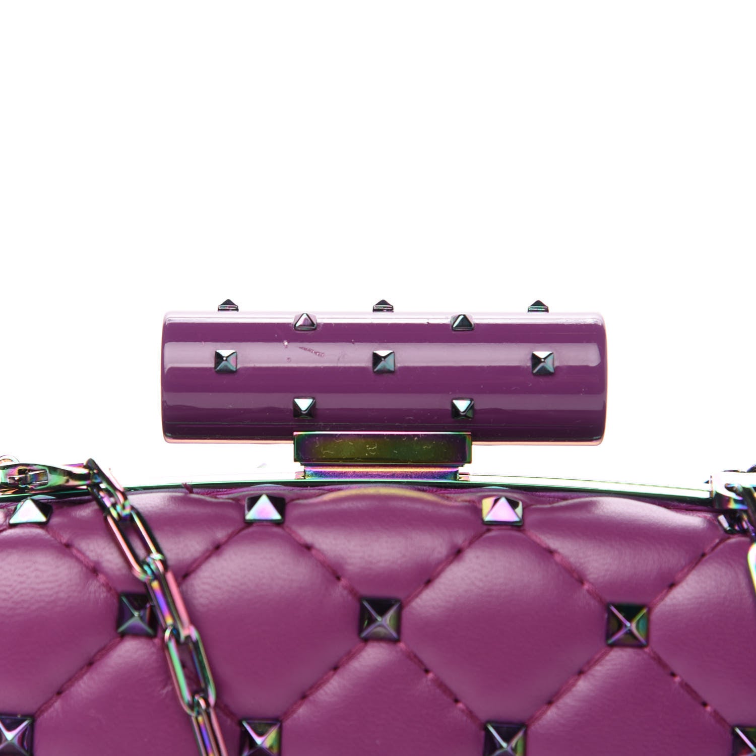 Valentino Garavani Lambskin Oil Slick Rockstud Spike Minaudiere Clutch Lilla 11 of 12