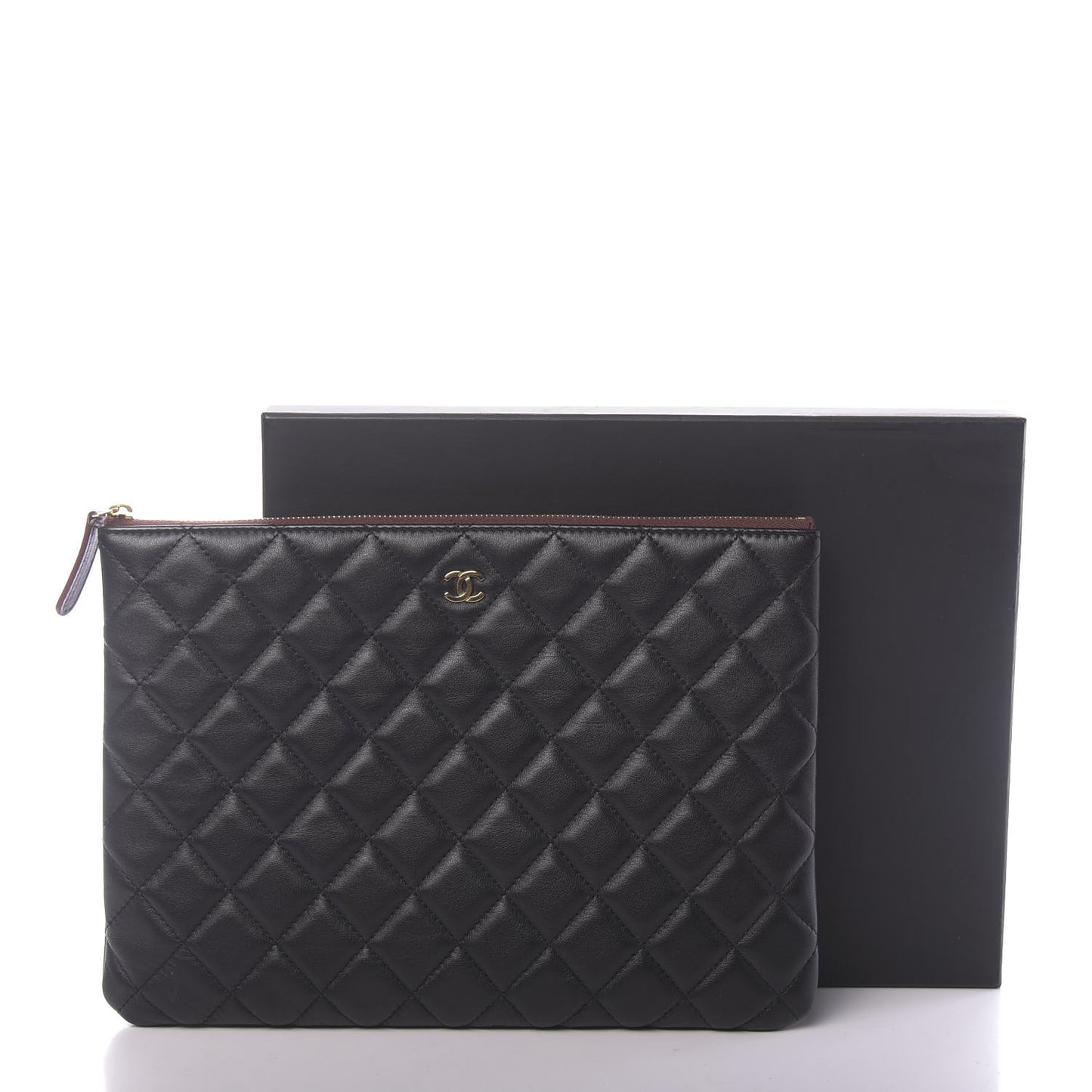 Lambskin Quilted Medium Cosmetic Case Black