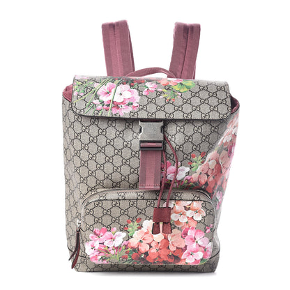 Gucci GG Supreme Monogram Blooms Medium Single Buckle Backpack Beige Multicolor Dry Rose 1 of 9