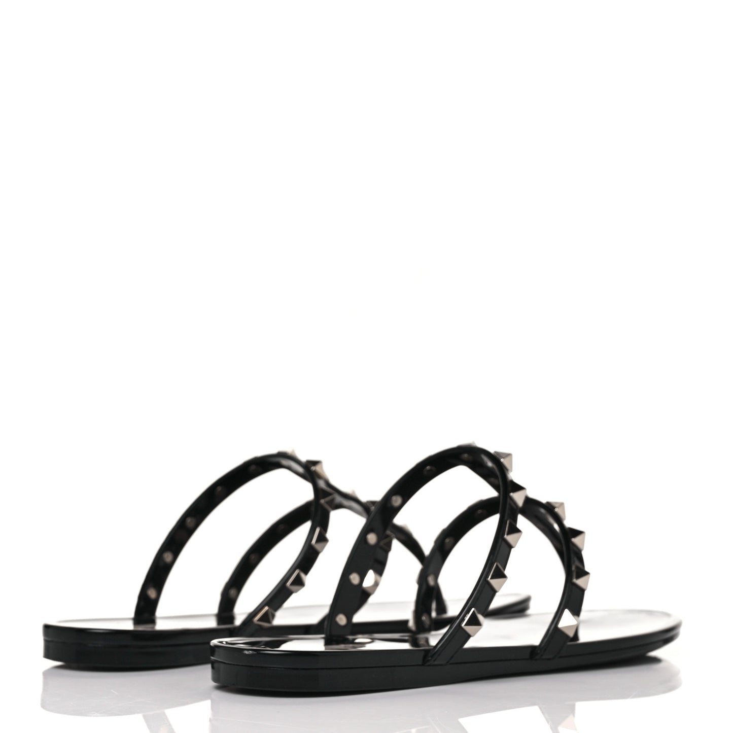 PVC Jelly Rockstud Caged Flat Thong Sandals 37 Black