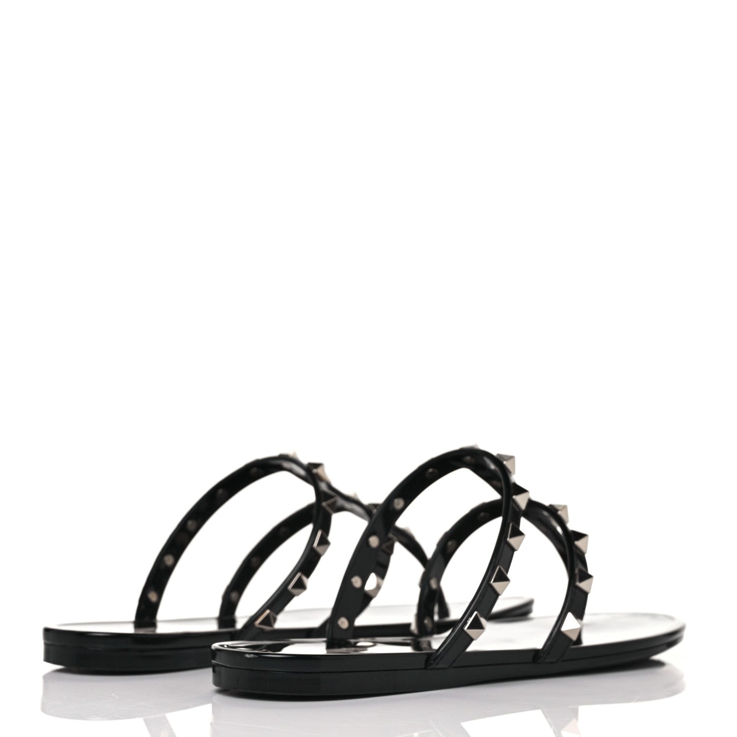 Valentino Garavani PVC Jelly Rockstud Caged Flat Thong Sandals 37 Black 4 of 8