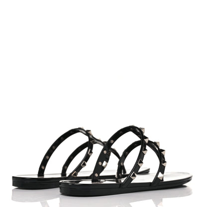 Valentino Garavani PVC Jelly Rockstud Caged Flat Thong Sandals 37 Black 4 of 8