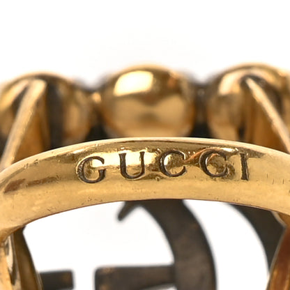 Gucci Metal Crystal Double G Ring 58 8.25 Aged Gold 4 of 6