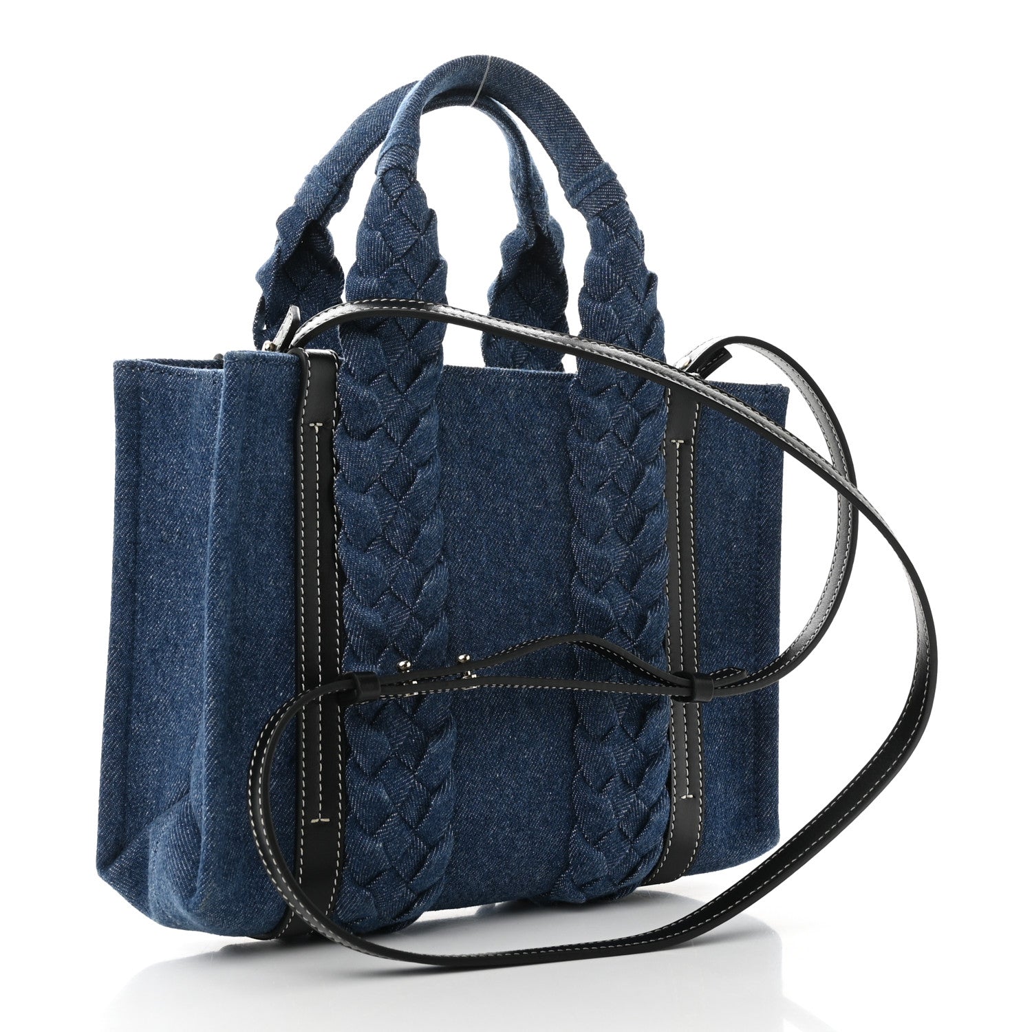 Chloe Denim Calfskin Small Braided Woody Ribbon Tote Blue 3 of 9