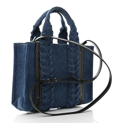 Chloe Denim Calfskin Small Braided Woody Ribbon Tote Blue 3 of 9
