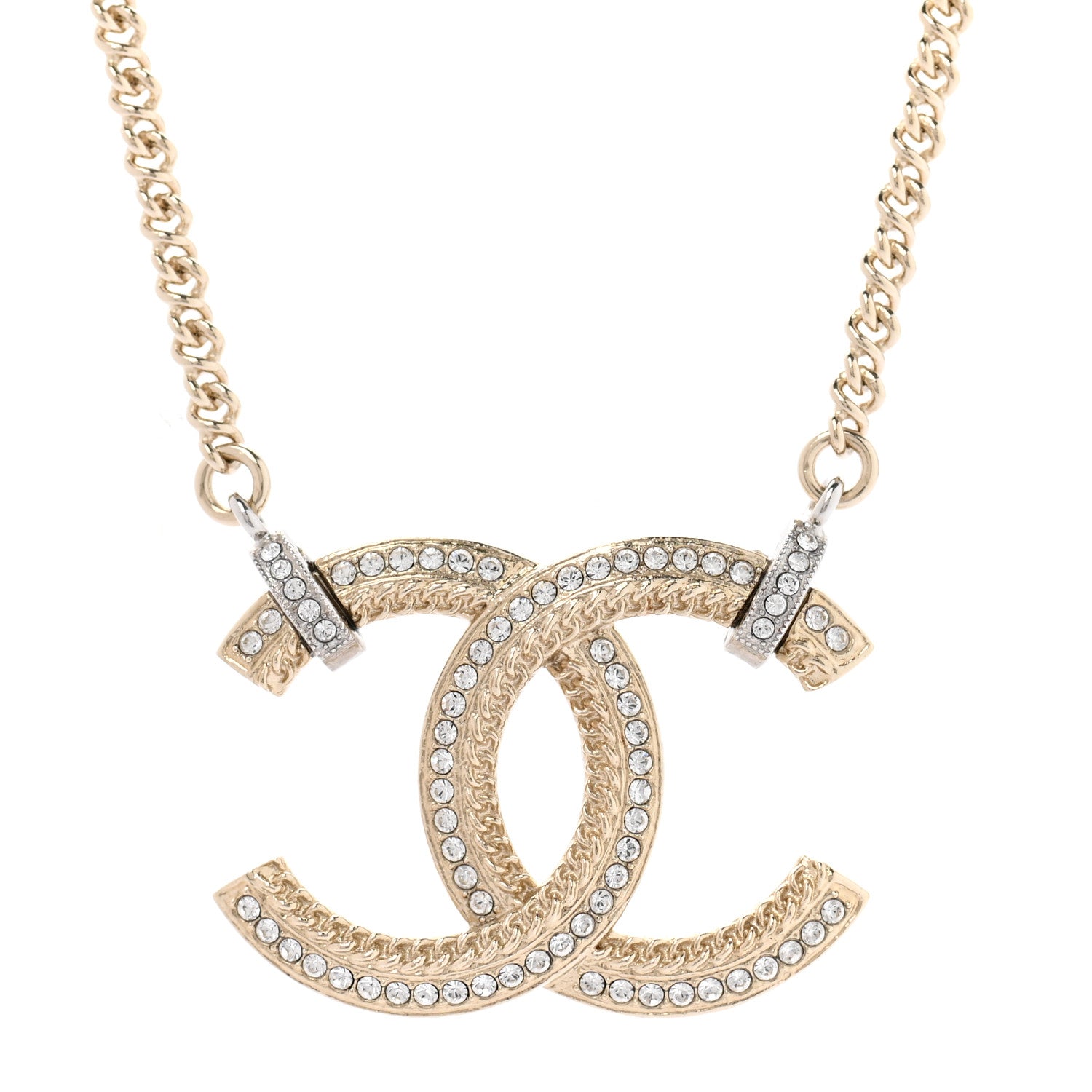 Chanel Crystal CC Pendant Necklace Gold 4 of 7
