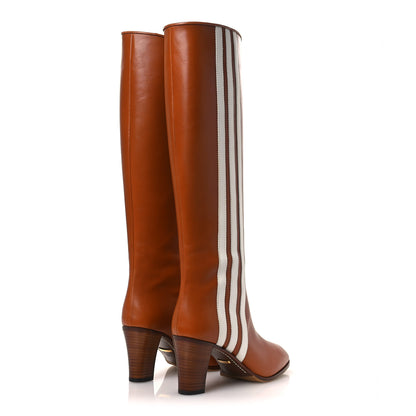Gucci X ADIDAS Calfskin Elizabeth Knee Boots 38.5 Royal Cognac Great White 5 of 11