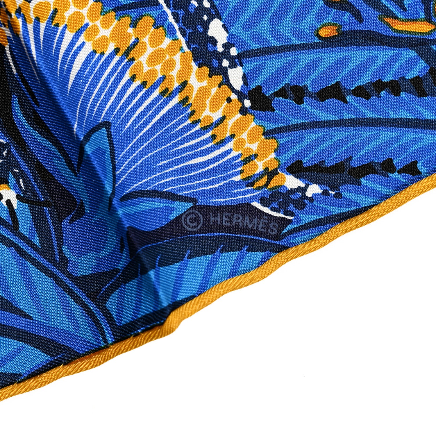 Hermes Silk Wild Singapore Scarf 90 Bleu Roy Gold Marine 5 of 5