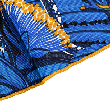 Hermes Silk Wild Singapore Scarf 90 Bleu Roy Gold Marine 5 of 5