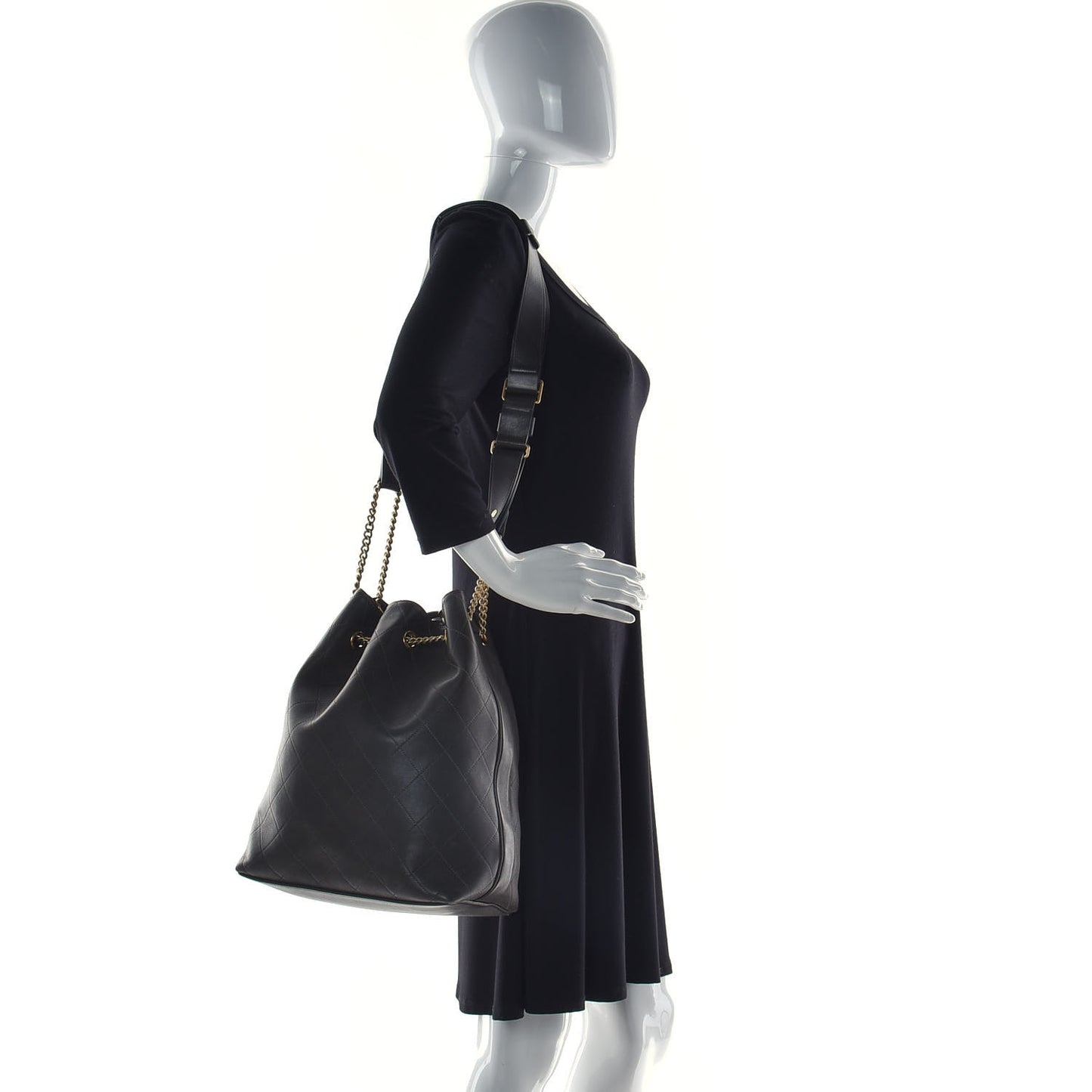 Calfskin Quilted Small On My Shoulder Drawstring Bag Dark Green