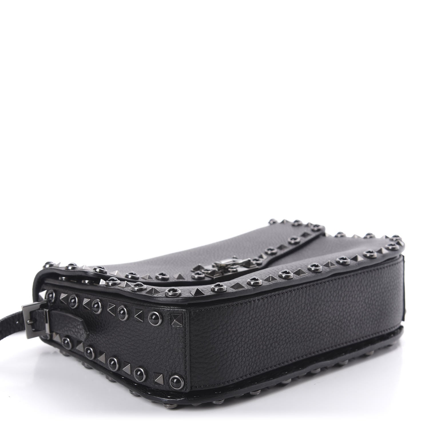 Valentino Garavani Pebbled Calfskin Onyx Medium Rockstud Rolling Flap Saddle Bag Black 4 of 9