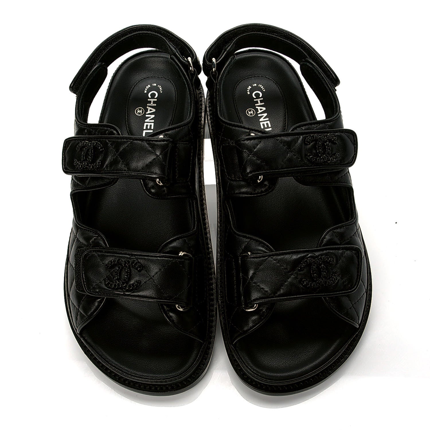 Chanel Lambskin Velcro Dad Sandals 36 Black 5 of 8