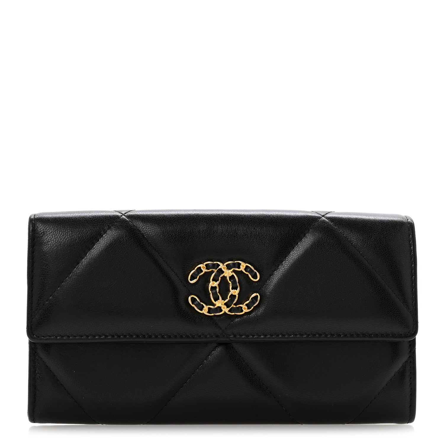 Chanel Shiny Goatskin Quilted Chanel 19 Flap Wallet Black 1 of 9