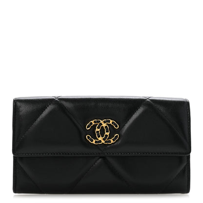 Chanel Shiny Goatskin Quilted Chanel 19 Flap Wallet Black 1 of 9